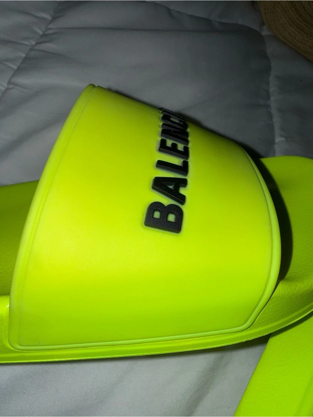 Balenciaga Men’s Neon Yellow Logo Slide Sandals